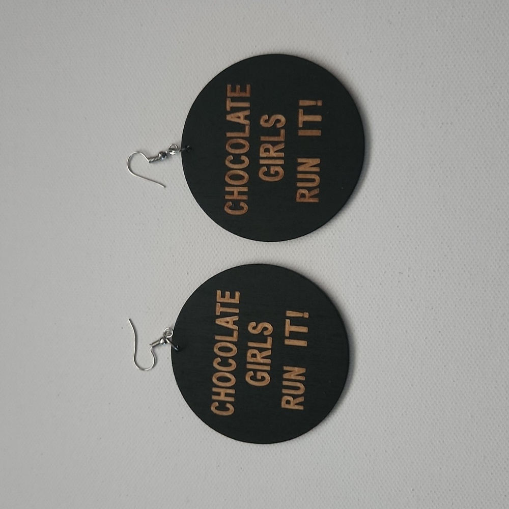 CHOCOLATE GIRLS RUN IT! Earrings 2.5 inches New